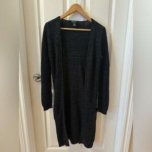 Streetwear Society Black Long Open-Front Knit Cardigan